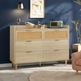 thumbnail image 3 of 6 Drawer Double Dresser, Modern Gold Closet Dresser with High Legs, Rattan Design, Large Storage Organizer for Bedroom, Living Room, 3 of 7