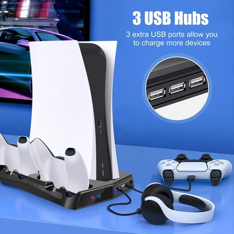 TSV PS4 Dual USB Cooling Station Vertical Stand with 2 Controller Charging Dock for Sony PlayStation 4 Slim, Black