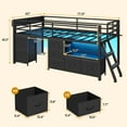 thumbnail image 3 of Afuhokles Low Loft Bed Twin Size with 7 Storage Drawers, Bookcase and LED Lights, Black, 3 of 5