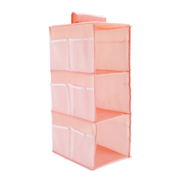 Organizador Colgante para Closet de 3 Estantes, Estantes de Almacenamiento Colgantes, Estantes Colgantes Plegables para Closet con Cintas Mágicas, Rosa