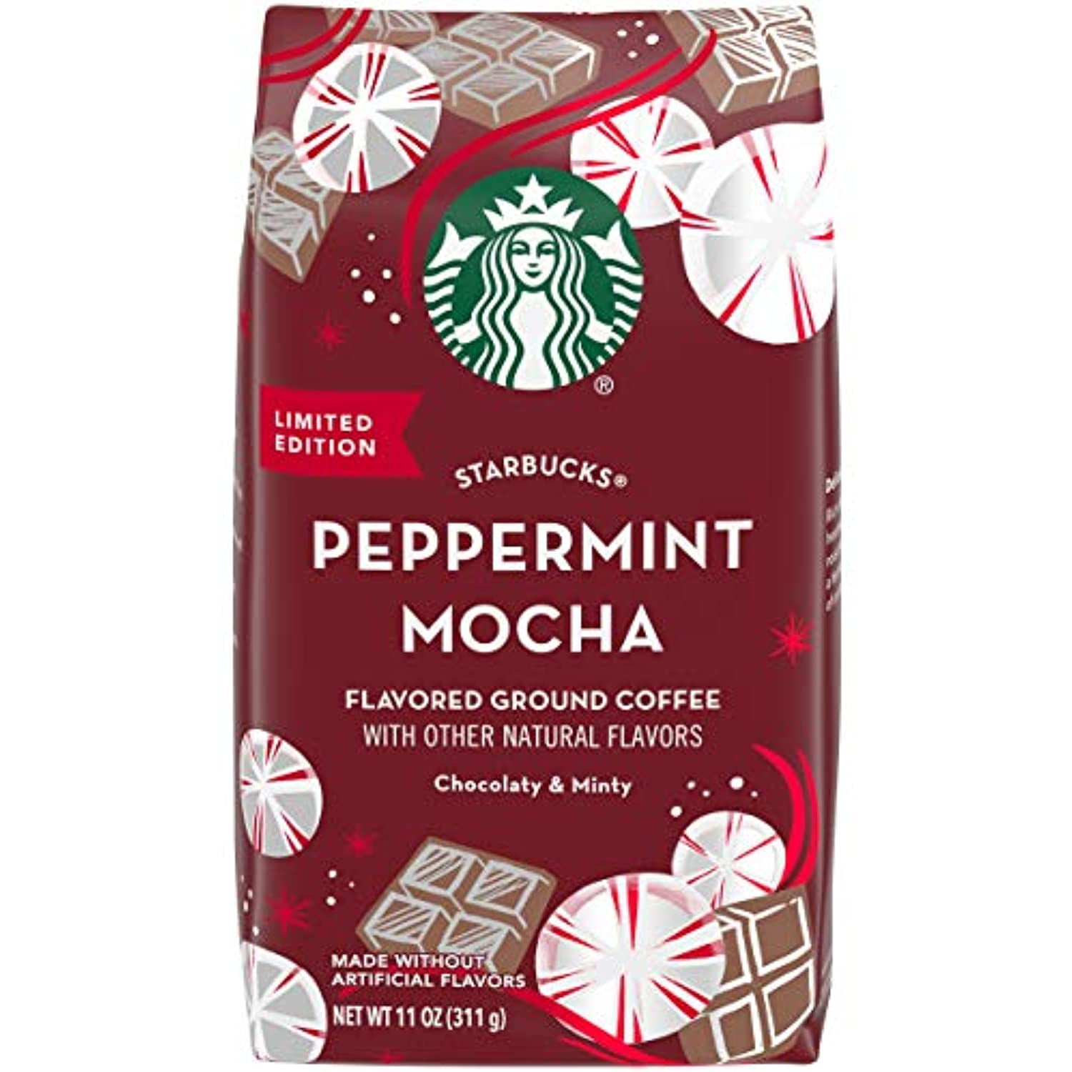 Starbucks Peppermint Mocha Flavored Ground Coffee, 11 Oz, Pack of 2