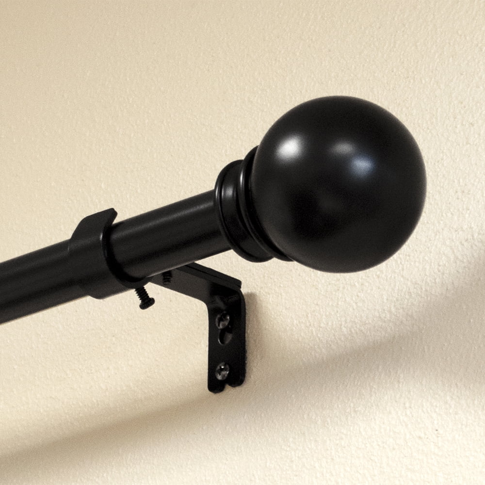 Lumino 1" Black Classic Ball Adjustable Single Curtain Rod Set, 42"-120"