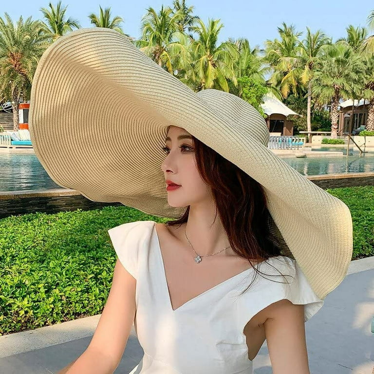 CoCopeaunts Women's Sun Hat Wide Brim Foldable Oversized Beach Hat