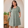 thumbnail image 5 of SHOWMALL Women's Plus Size Short Sleeve Dress with Pockets, Criss Cross V-Neck Casual T-Shirt Dress, Daisy Green 5X Summer Vacation Beach Dress, 5 of 8