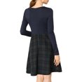 thumbnail image 3 of Allegra K Women's Round Neck Swing Belted Plaids Color Block Dress, 3 of 7