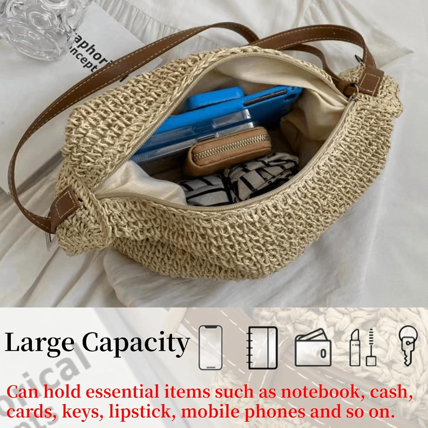 Gets Handwoven Round Rattan Bag Straw Crossbody Shoulder Bag for Women Bohemian Straw Tote Bag Beach Carrying Handbag