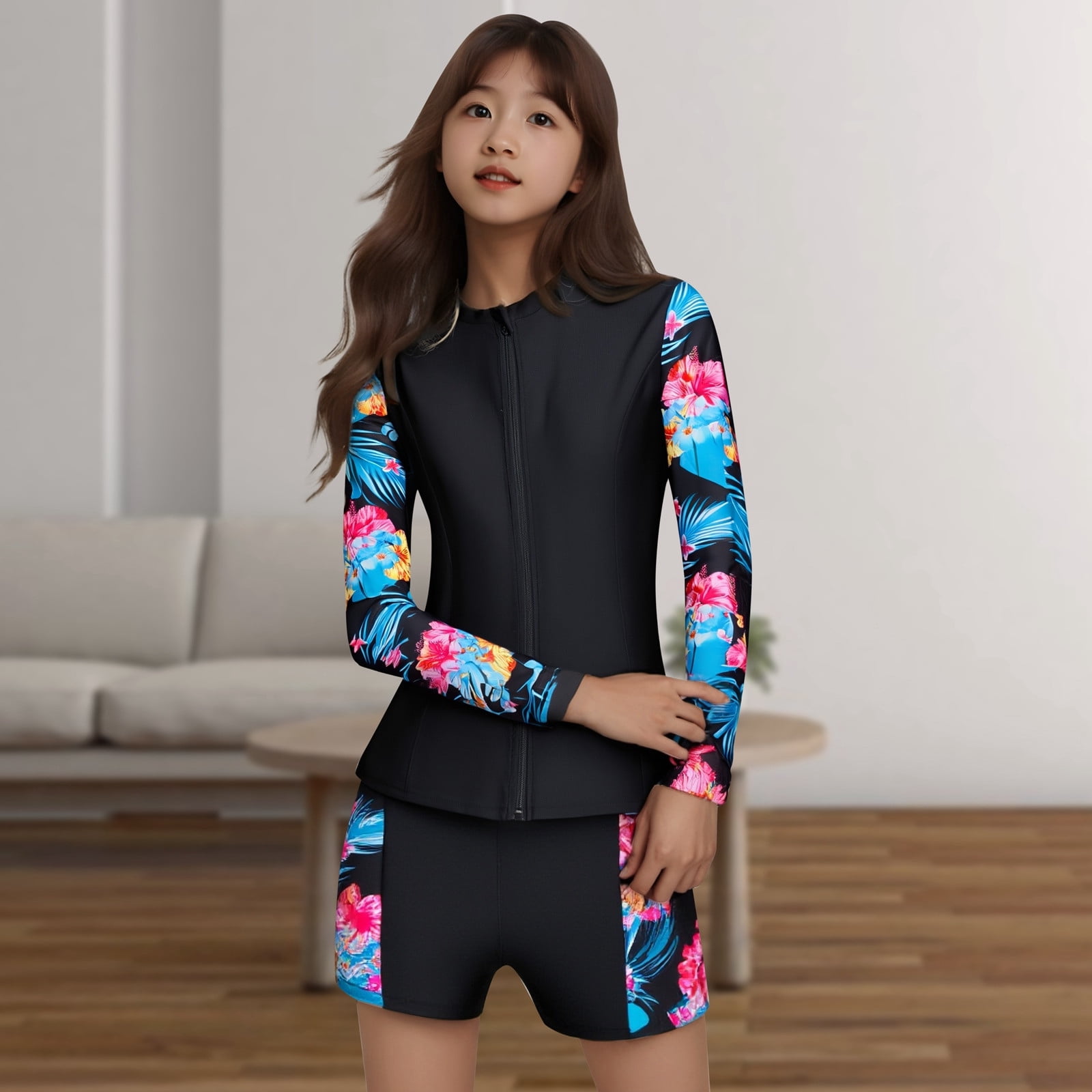 Long Sleeve Swimsuit Girls Swimsuit Toddler Girl Bathing Suits for Swim Shorts 3 Piece Rash Guard Swimsuit Set Bathing Suit with Boy Shorts