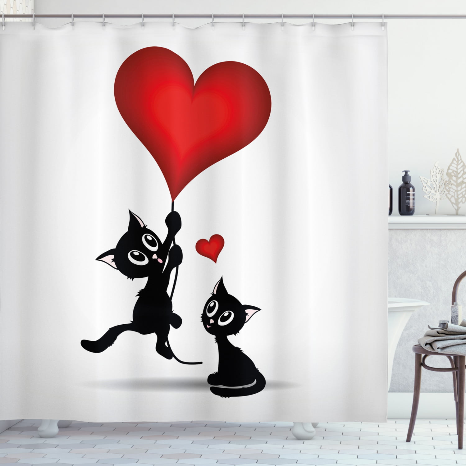 100% Polyester Fabric Valentine's Day Heart Love Shower Curtain Bathroom Hooks 