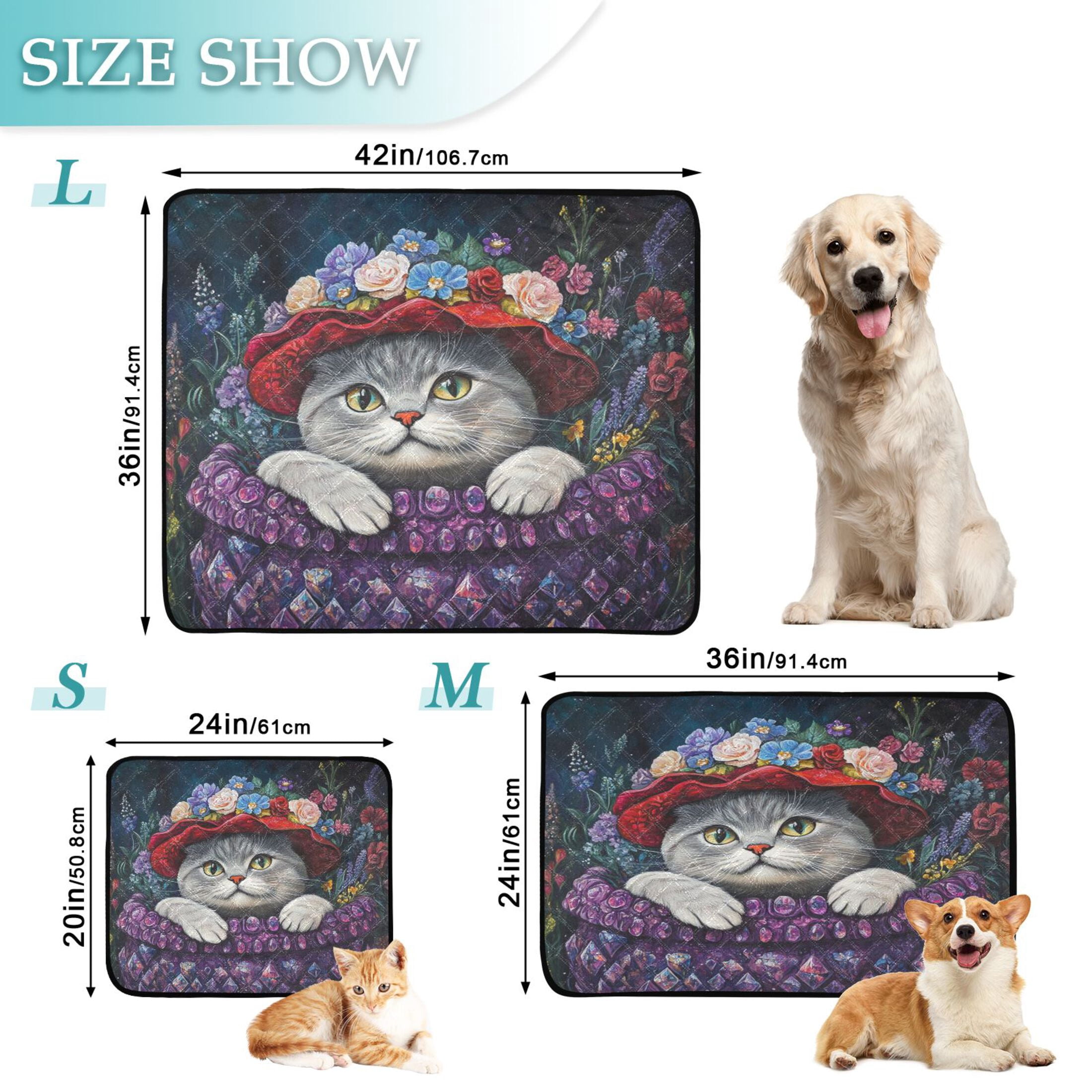 Qxltty Cute Cat Wearing Wreath Cat litter Pads Pet Set of 2 Diaper Mats Center Anti-leakage Layer Absorbent Soft and Comfortable