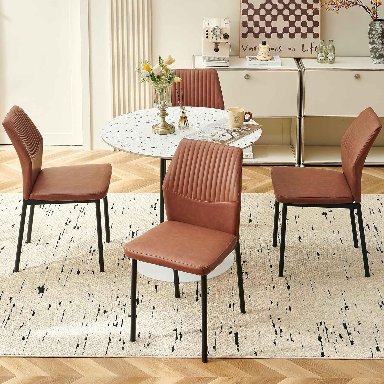 NORDICANA Dining Chairs Set of 4,Modern Leather Home Kitchen Chairs Upholstered for Dining Room, Apartment,Brown