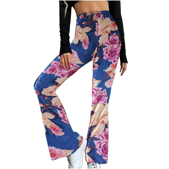 Luxalzxs Flared Leggings for Women Stretchy Wide Leg High Waisted Flare Pants Boho Printed Bell Bottom Leggings Palazzo Pants Yoga Pants