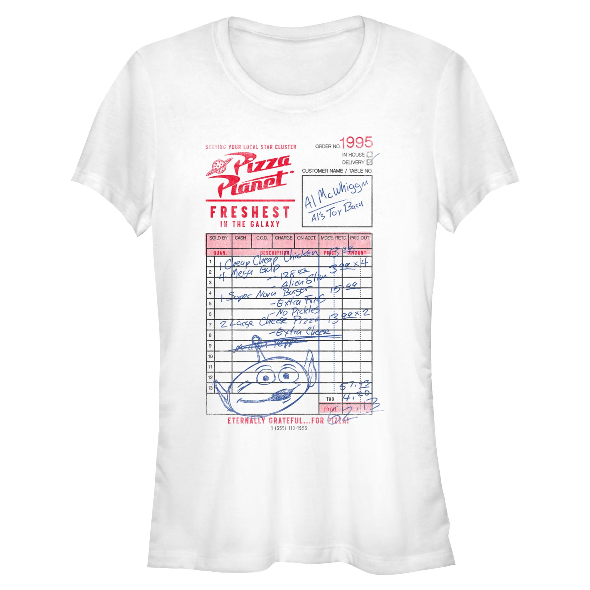 Juniors Toy Story Pizza Planet Receipt T Shirt - Walmart.com