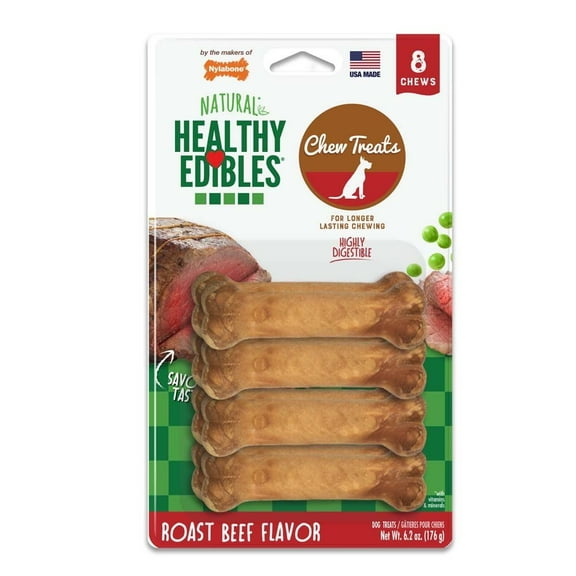 Nylabone Healthy Edibles Wholesome Dog Chews - Roast Beef Flavor, Petite (8 Pack)
