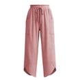 thumbnail image 5 of Women Striped Cropped Capri Pants Sevevn Drawstring Elastic Waist Irregular Hem Casual Trousers With Large Side Pockets, Multi‑Color Options For Summer Daily Wear, 5 of 6