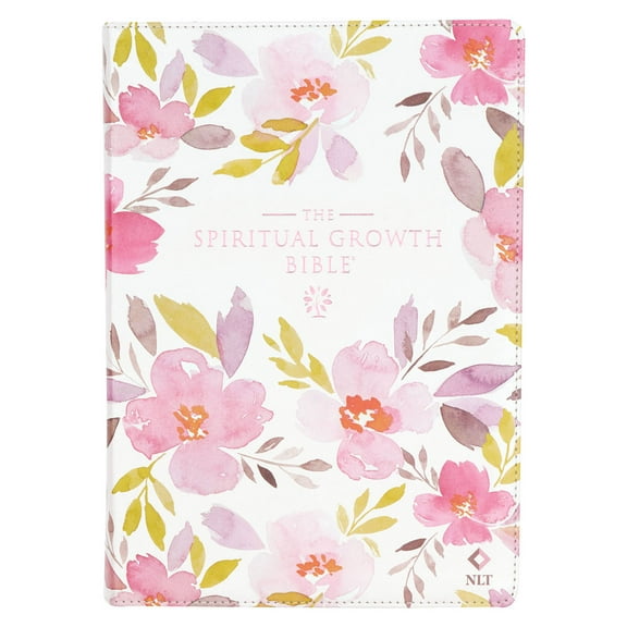The Spiritual Growth Bible, Study Bible, NLT - New Living Translation Holy Bible, Faux Leather, Pearlescent Pink Floral