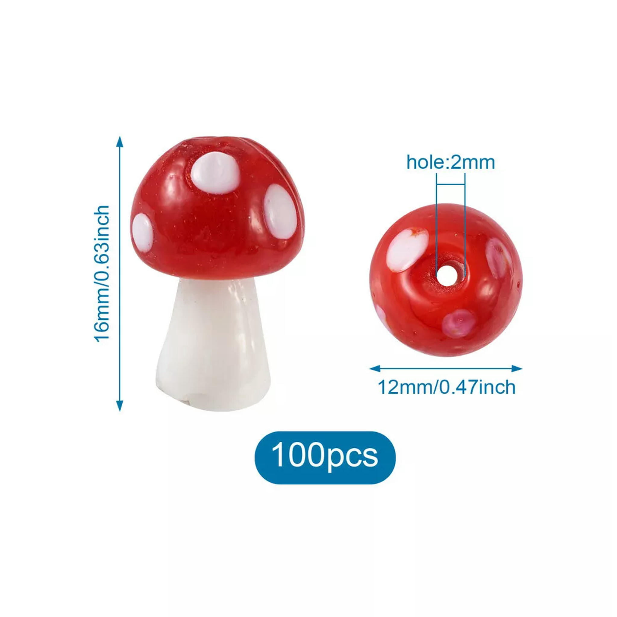 U8MO 100pc Red Mushroom Handmade Lampwork Glass Beads Smooth Cute Loose Spacer 16mm