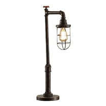 Benjara BM308998 29 in. Industrial Pipe Design Table Lamp with Dome Shade, Rustic Bronze & Brown