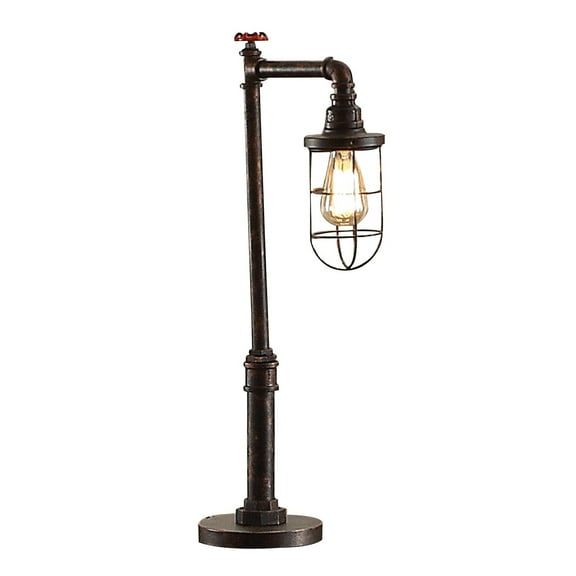 Benjara BM308998 29 in. Industrial Pipe Design Table Lamp with Dome Shade, Rustic Bronze & Brown