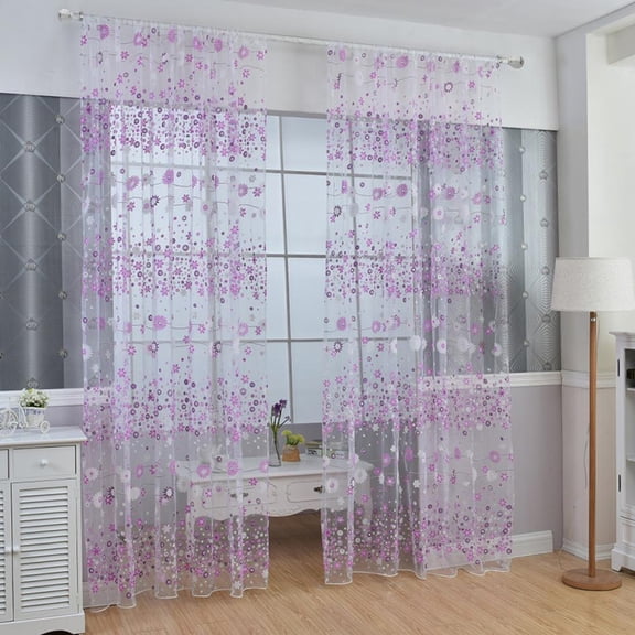 Rod Pocket Top Floral Sheer Voile Curtain,Tulle Transparent Window Treatment for Living Room Bedroom Glass Door,Set of 2 Panels,W39.4xL79 inches