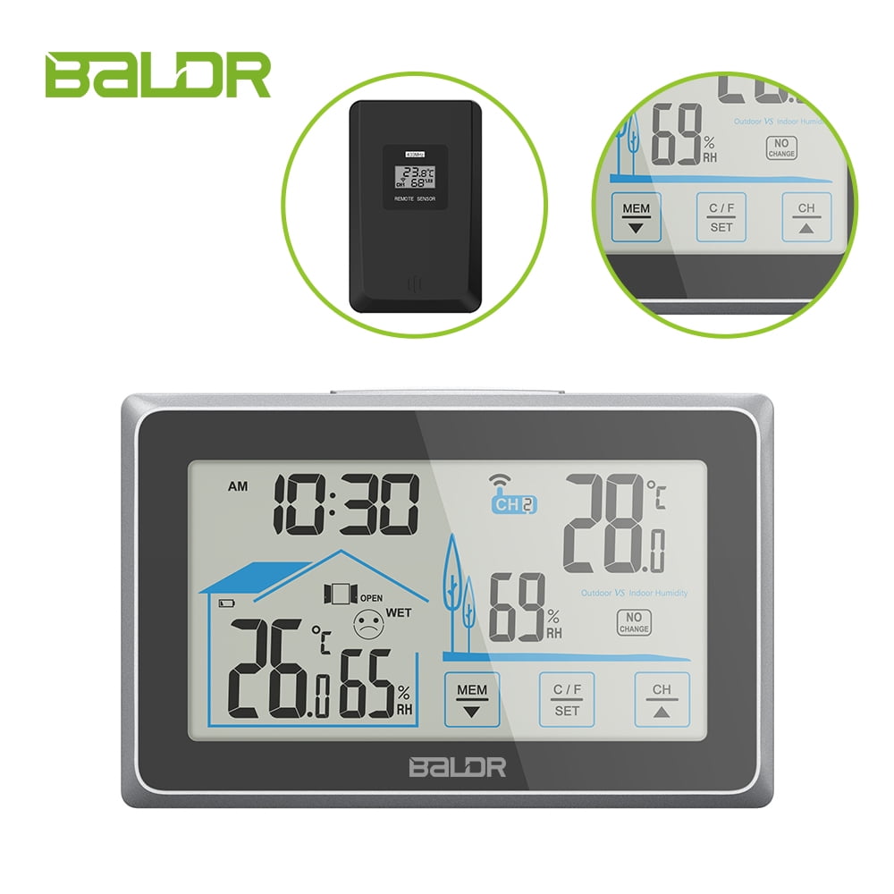 BALDR Wireless Indoor/Outdoor Thermometer & Hygrometer,black Walmart