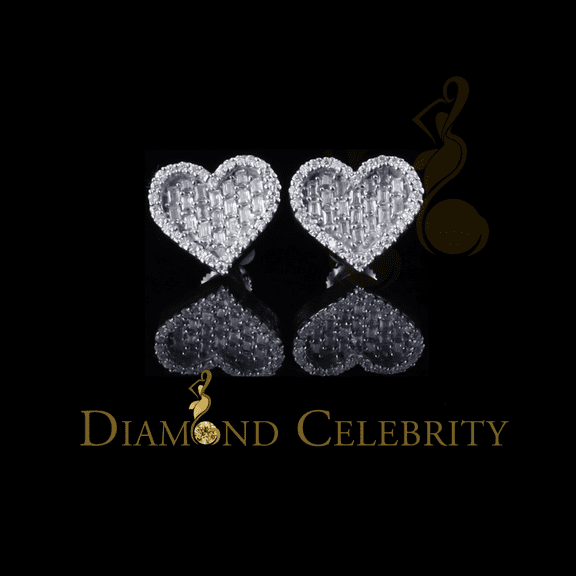 Diamond Celebrity's 925 White Silver 1.00ct VVS 'D' Moissanite Heart Stud Earring Men's/Womens