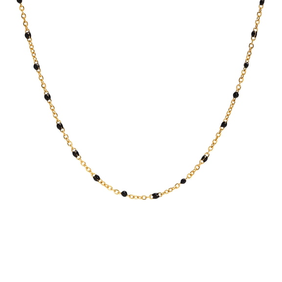 PAURO 18K Gold Plated Cute Beaded Choker for Women Stainless Steel Stackable Layering Delicate Necklace Black