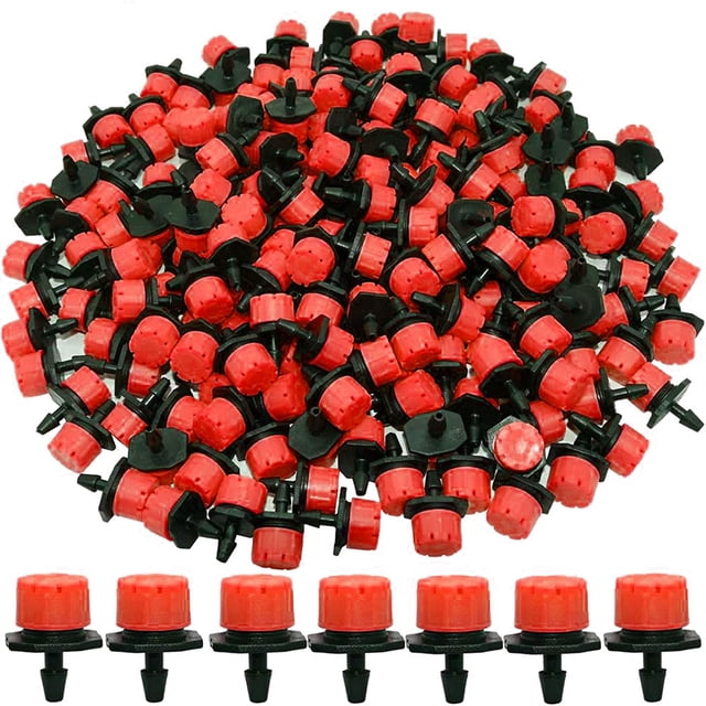 Apuakthei 200 piezas de goteros de riego de 1/4", goteros de riego ajustables, riego por goteo para plantas, jardín, invernadero, huerto, césped