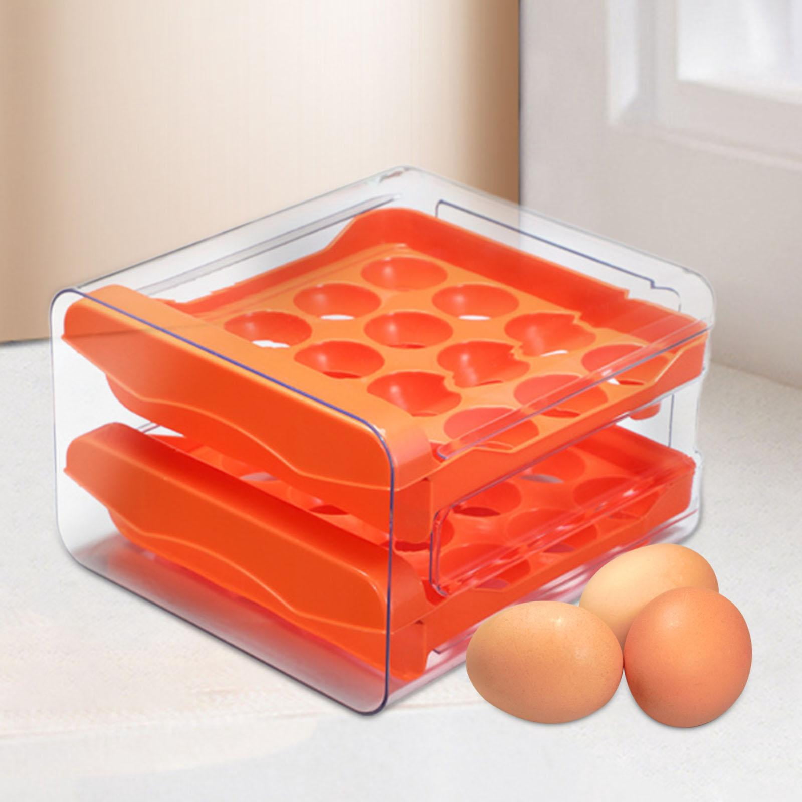 Fiocias Refrigerator Egg Storage Box Fridge Egg Organizer 2 Layer Reusable Pull Out Egg Orange