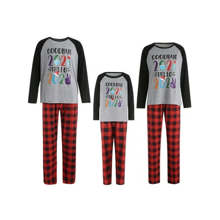 

Afunbaby Christmas Family Matching Nightwear Set Letter Long Sleeve Tops Plaid Pants 2PCS Christmas PJs Pajamas