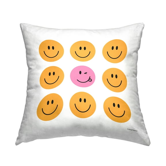 Stupell Industries Smiley Face Pattern Decorative Printed Throw Pillow, 18 x 18