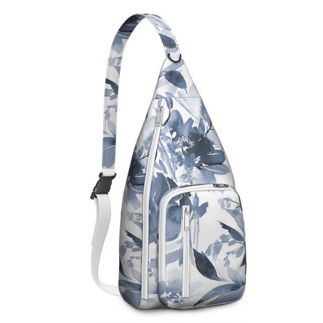 Watercolor Flower Sling Bag - Soft Botanical Garden Print, Multi-Functional Shoulder Pack