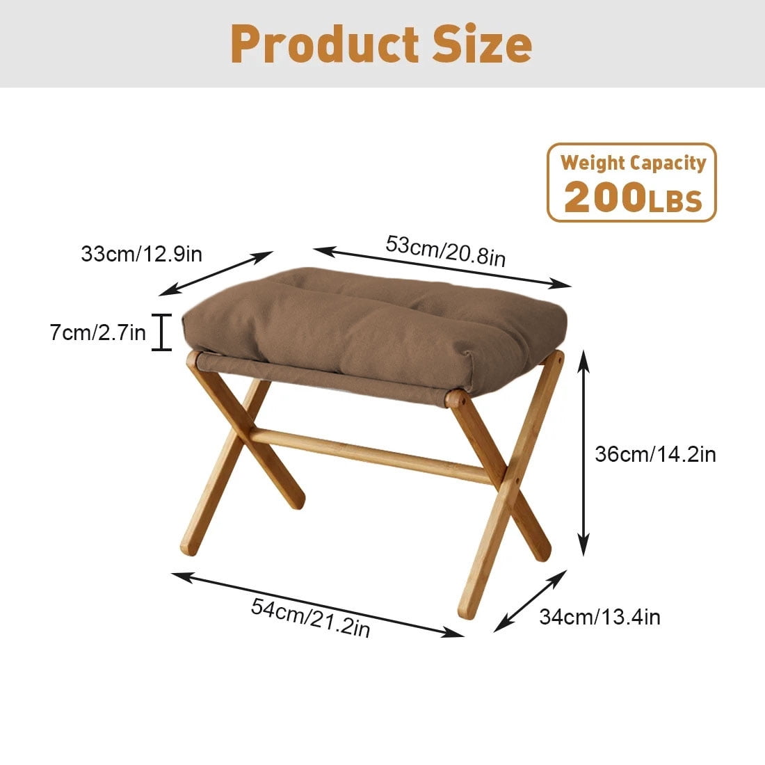 TEAFIRST Folding Footrest Stool, Footstool, Small Portable Bamboo Accent Ottoman,with Padded Brown