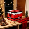 thumbnail image 5 of Yardvibe Christmas Santa Storage Box, 9.84"x13.78"x9.84" Red Christmas Storage Bin with Lid and Carrying Handle, Foldable Organizer with Lid for Clothes Blankets and Holiday Indoor Storage, 5 of 6
