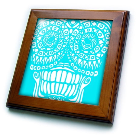 - 3dRose Sugar Skull Design in Sky Blue and White - Framed Tile, 6 by 6-inch