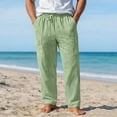 thumbnail image 2 of PIMSSY Men Casual Summer Pants With Stretch Drawstring Waist Multiple Pockets Lightweight Linen Beach Trousers For Outdoor Travel Male Relaxed Fit Solid Color Slacks, 2 of 4