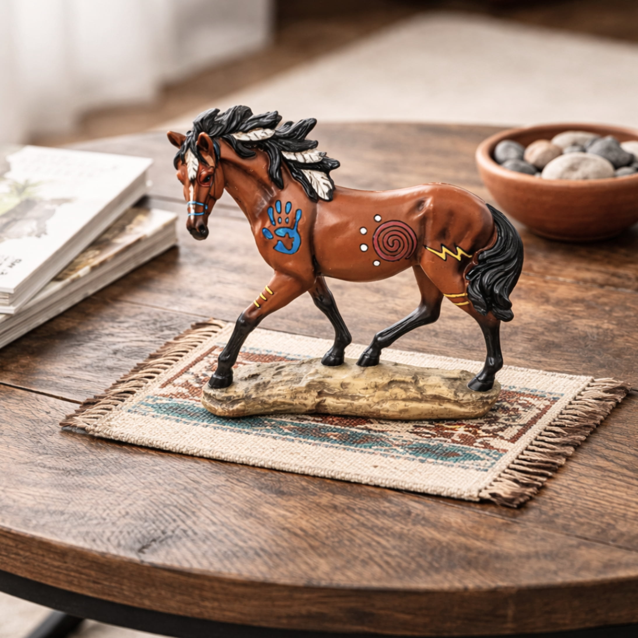 Painted Horse Figurine - Southwestern Brown Pony Sculpture & Western Shelf Decor - Hand-Painted Collectible  Statue for Home & Office - Equestrian Gifts for Horse Lovers & Collectors
