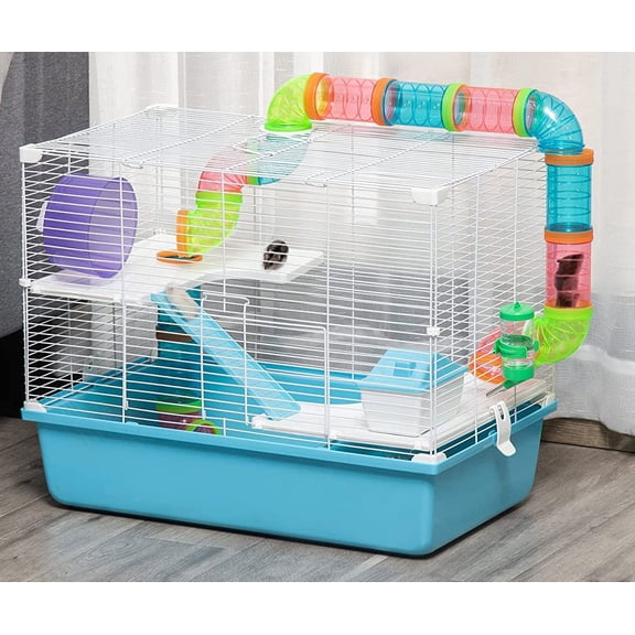 23" LARGE 3-Levels Hamster Mansion Mouse Habitat Home Small Animal Critter Cage Set of Accessories Crossover Tube Tunnel Rodent Gerbil Mice