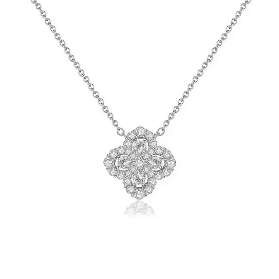 Four-Leaf Clover Necklace, Light Luxury & Niche, Full Diamond Aquamarine Collarbone Chain[White]