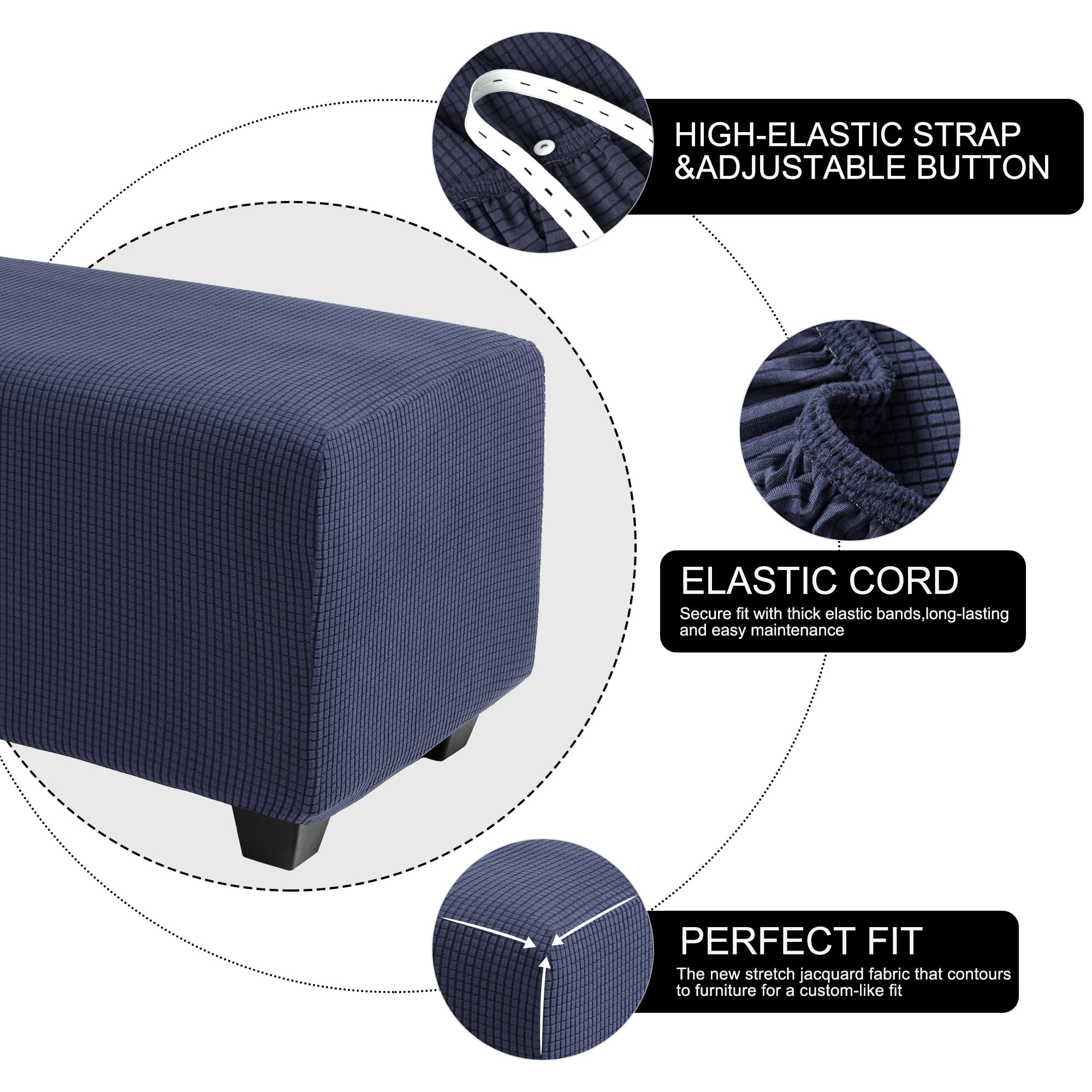 Unique Bargains Stretch Ottoman Cover Slipcover Furniture Covers Navy Blue Small