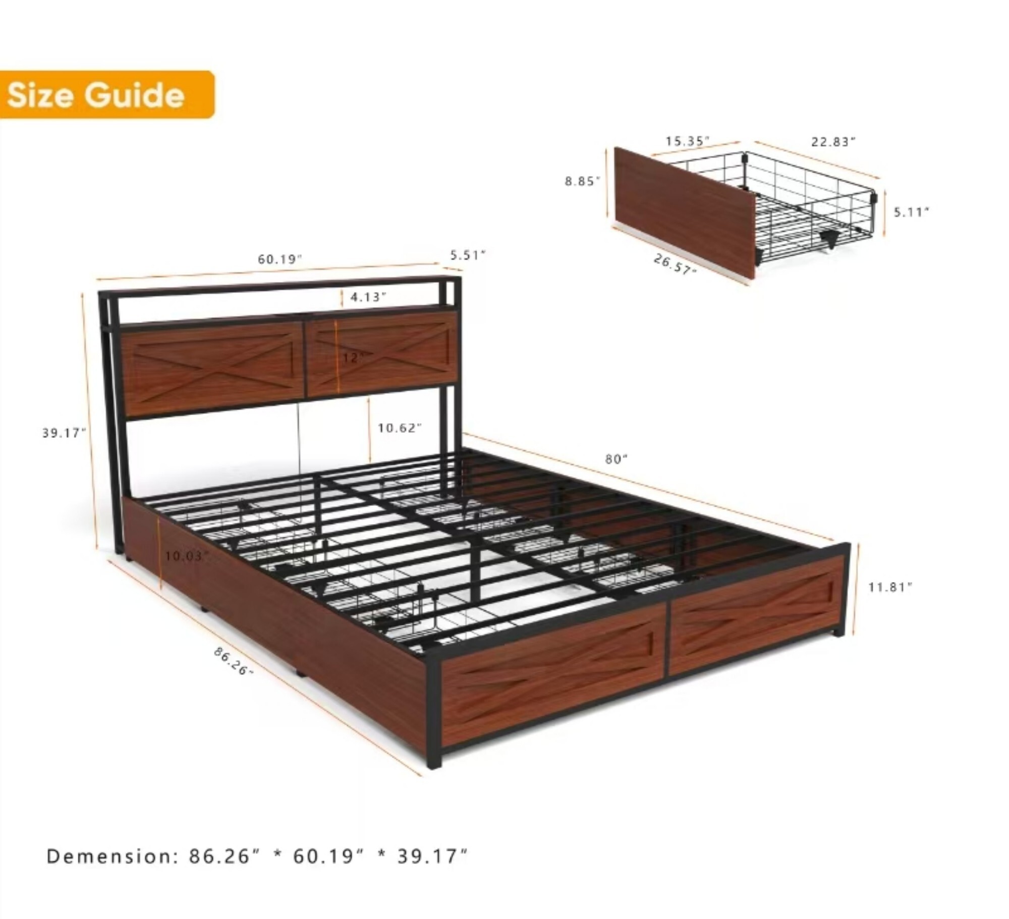 AENKYO Queen Size Bed Frame with LED Lights, Storage Headboard & 6 Drawers, Built-in Charging Station, Red