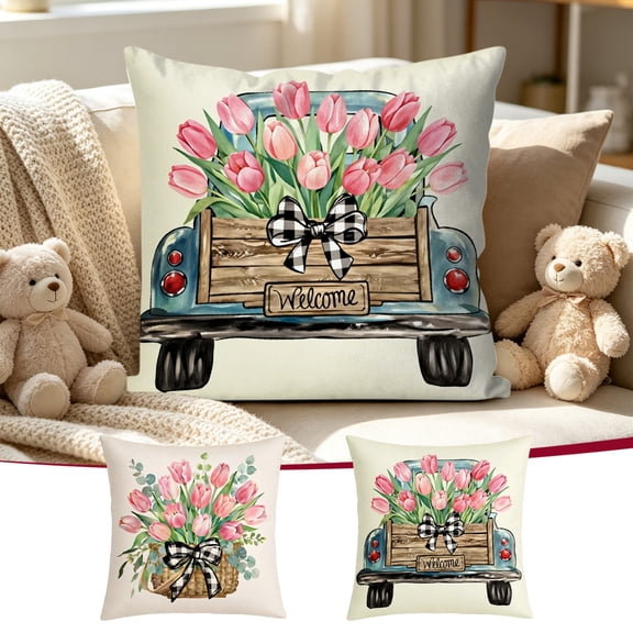 Throw Pillow Cover 18x18 Inch Spring Summer Floral Print Soft Breathable Fade-Resistant Decorative Pillowcase for Couch Sofa Bedroom by MPOISVA