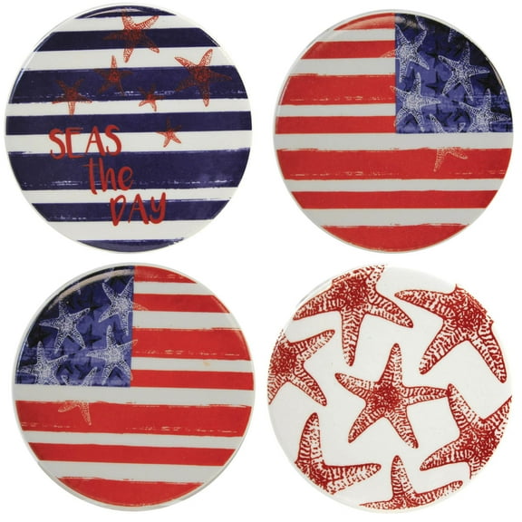 Tabletop Patriotic Coasters Ceramic American Flag Starfish 20882