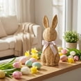 thumbnail image 1 of Easter Bunny Figurine Ornament for Spring Holiday Tabletop Centerpiece Seasonal Atmosphere Resin Rabbit Sculpture with Bow Tie Home Decor Party Decorations, 1 of 6