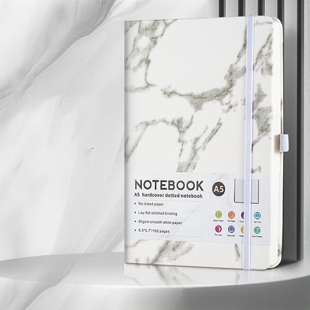 White Marble Journal Notebook A5 Hardcover Leather Writing Notebook Lined Diary with Elastic Closure for Office Business Travel