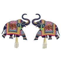 Indian store01 Wall Hanging, Set of 2, Elephant Shubh Labh Diwali Theme, Multicolor, 5.5 Inches