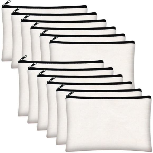Bolsa de lona ZeediX blanca en blanco para manualidades, 12 piezas