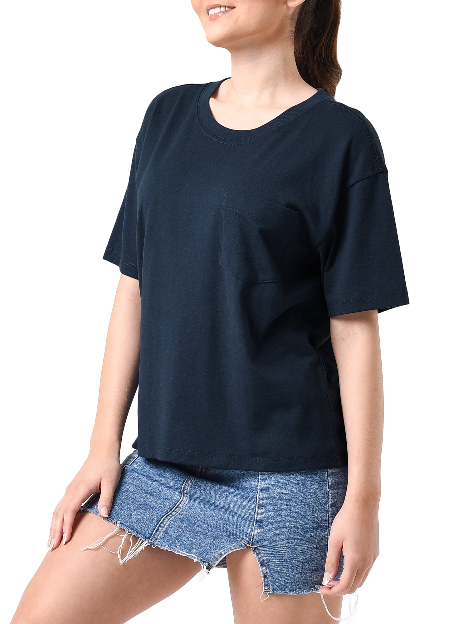 Time and Tru Women's Pima Cotton Boyfriend T-shirt, Solid