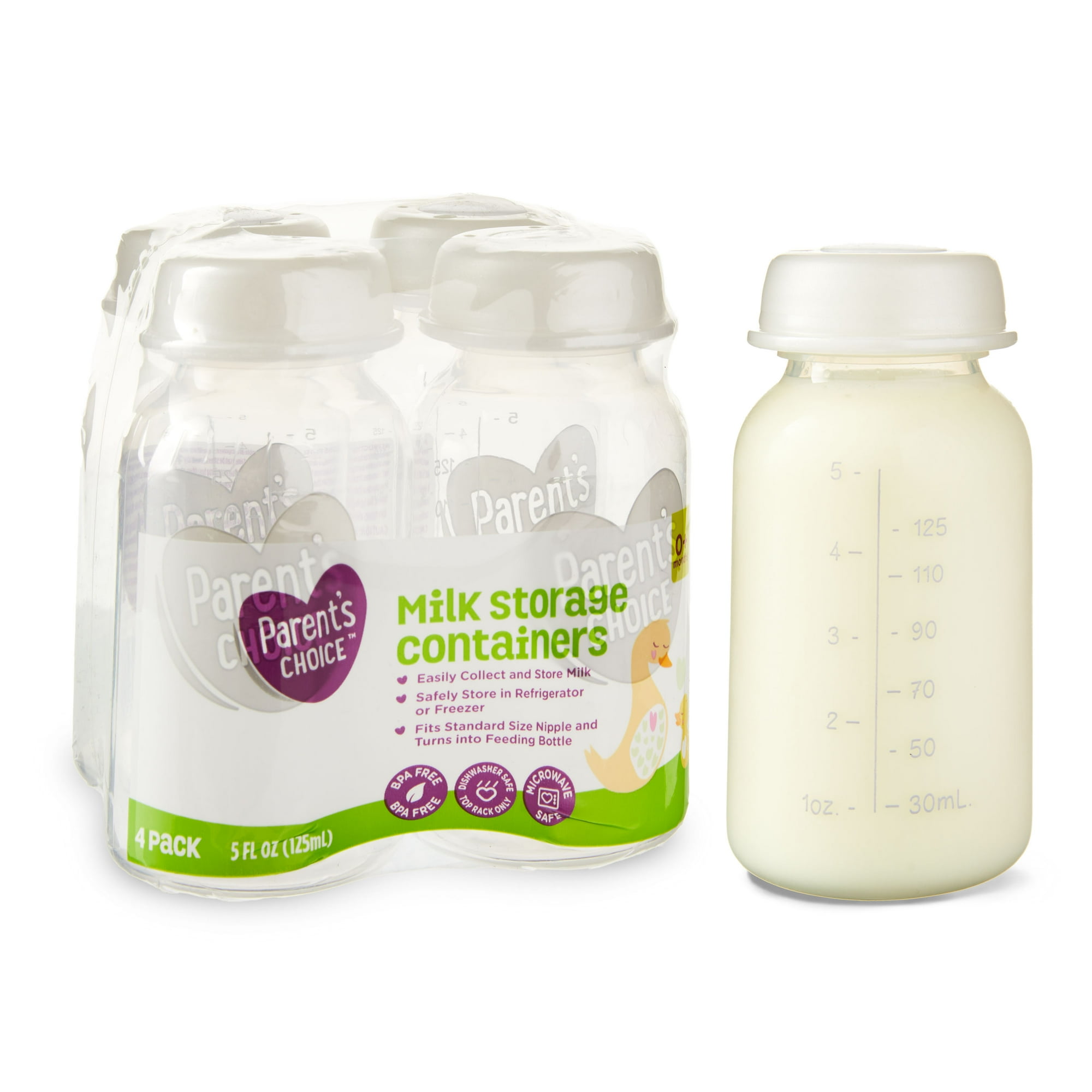 Parent's Choice Milk Storage Containers, 0 Months+, 5 fl oz, 4 Pack