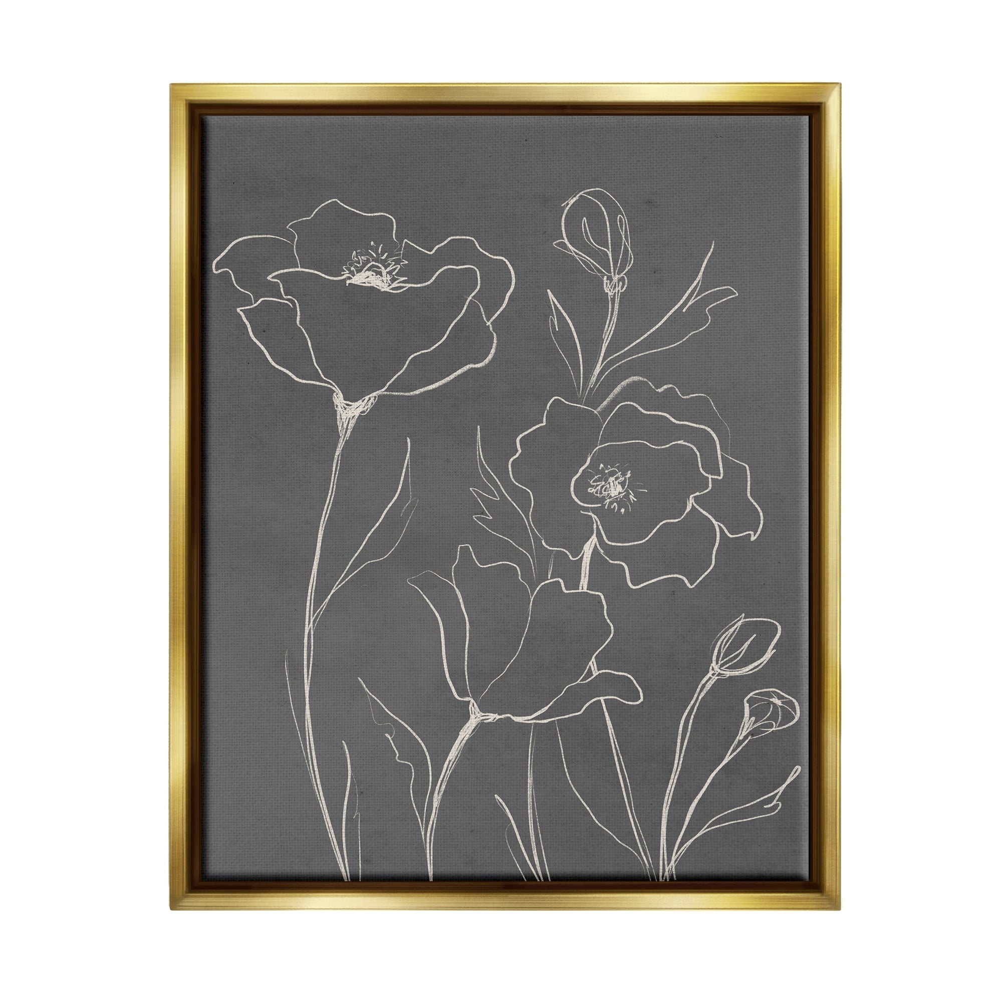 Stupell Industries Blossoming Flower Petals Botanical Line Doodle Drawing Graphic Art Metallic Gold Floating Framed Canvas Print Wall Art, Design by Elizabeth Medley