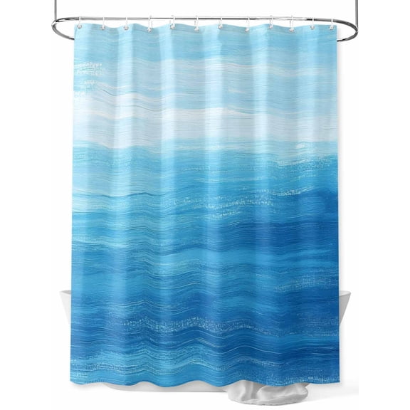 Fsddascl Blue Summer Ocean Shower Curtain Set - Standard 72" x 72" Washable Bathtub Curtain with 12 Hooks, Modern Abstract Coastal Wave Waterproof Fabric Stall Shower Curtains for Bathroom/Bathtub
